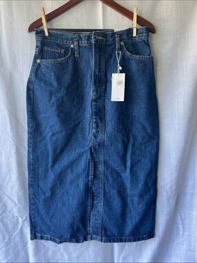 Mango Dark Blue Denim Midi Skirt NWT